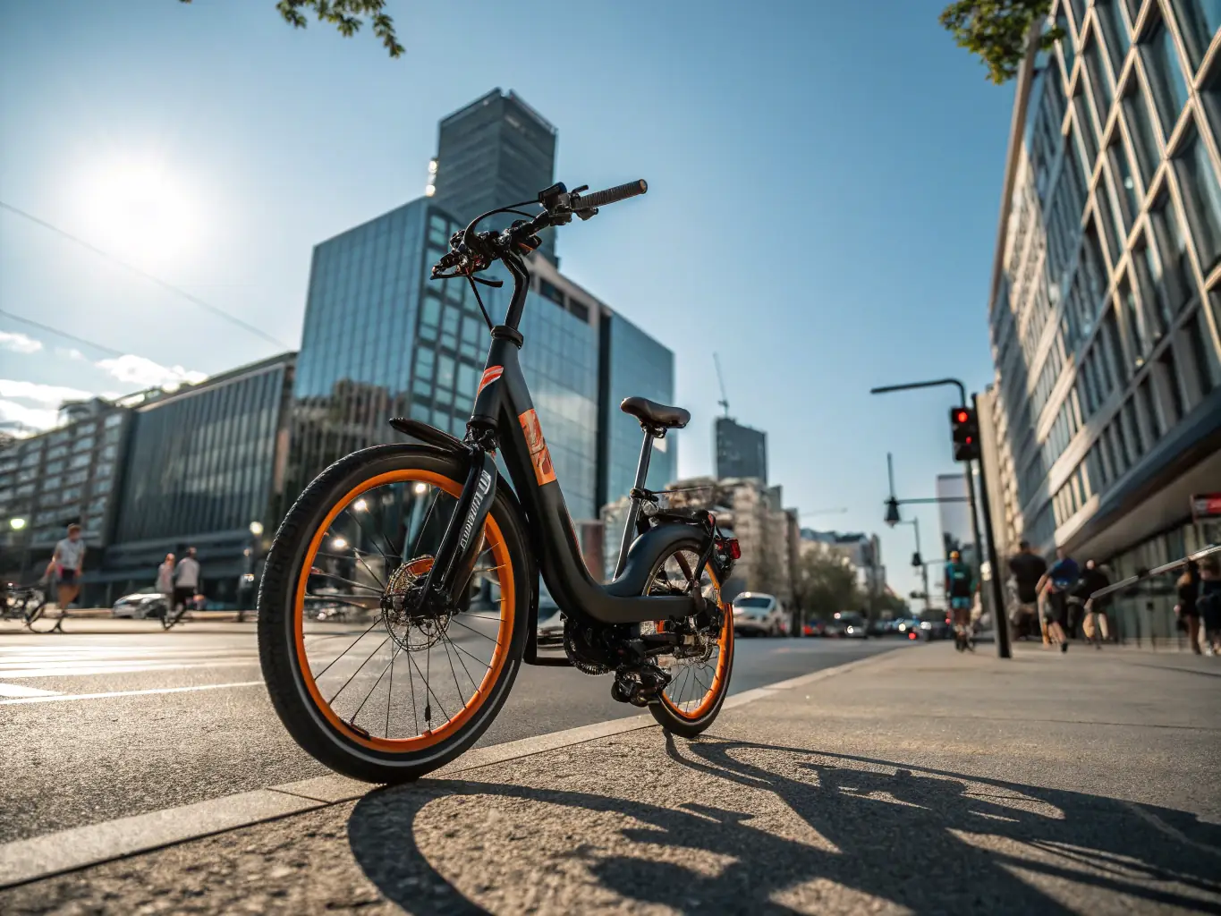A shot of the Speedster Performance E-Bike's aerodynamic frame and digital display, emphasizing its speed and advanced technology. The image should convey the bike's sleek design and high-performance capabilities.