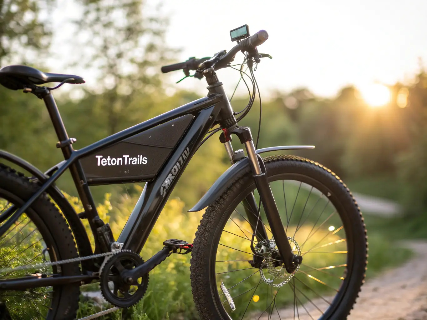 A close-up shot of the EcoRide City Electric Bike's frame, highlighting the recycled materials used in its construction. The image should emphasize the bike's eco-friendly design and sustainable manufacturing process.